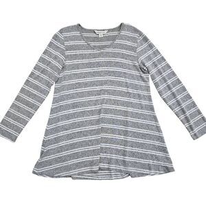Coldwater Creek Hacci Top Women's Medium Petite Gray Knit Striped Crew Thermal L